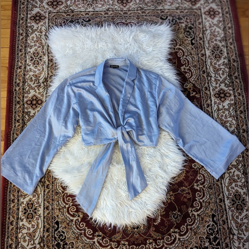 Dynamite Blue Long Sleeve Wrap Top